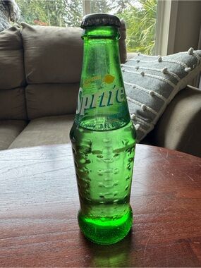 SPRITE Green Dimple Glass Bottle 8oz Soda Pop. Clear Lemon-Lime